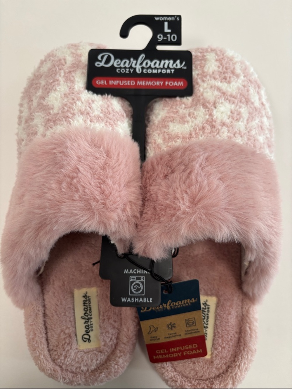 dearfoams Pink Leopard Plush Cuff Memory Foam Slippers - Picture 2 of 8